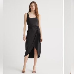 Quince Black Tencel Jersey Side Tie Dress Sleeveless Midi Wrap sz M Women's NWT